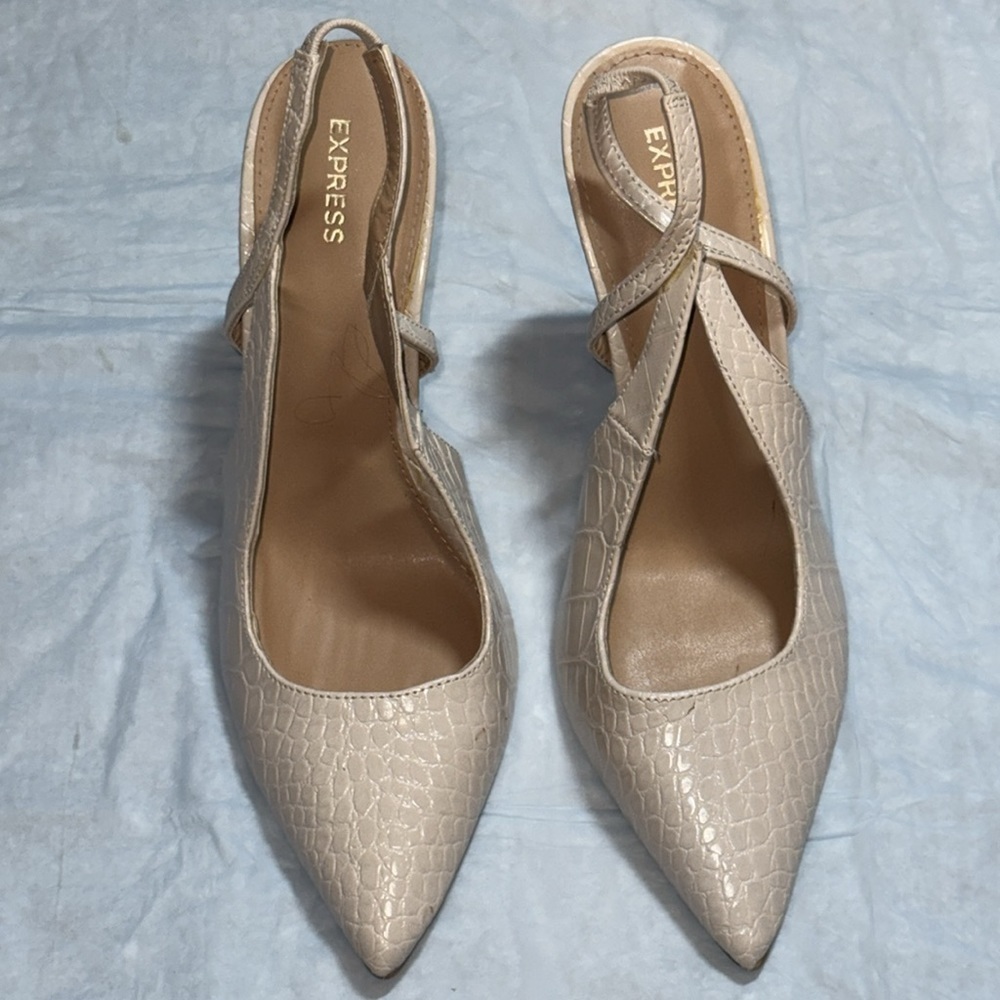 Express Croc embossed cut out sling backs heels pumps women’s shoes Sz 10 - Picture 9 of 13
